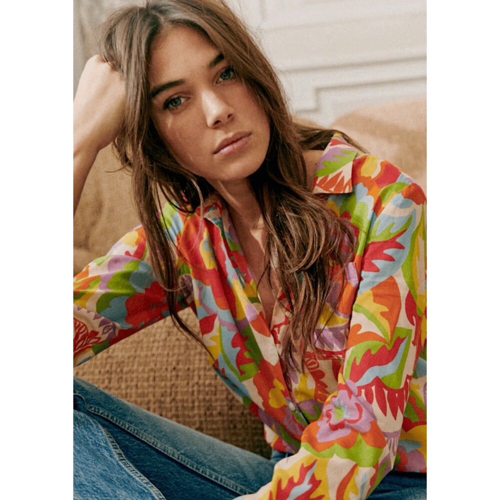 Sezane Tomboy Shirt Women’s 46 Seventies Floral Design Boho Lightweight